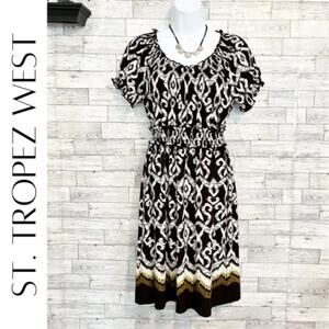 ST. TROPEZ WEST Brown & White Short Sleeve Summer Dress, 4